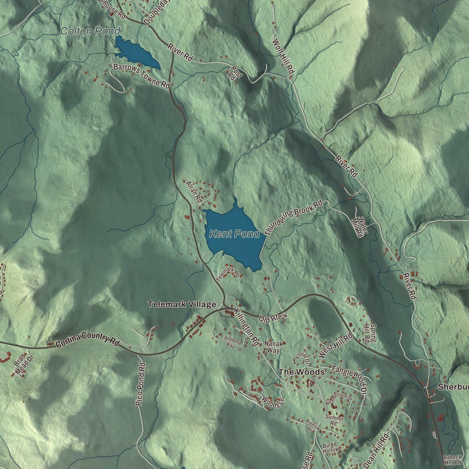 Terrain and local geography detail from the Killington, Vermont map