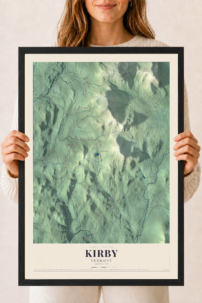 Kirby, Vermont map print - 18 x 24 black Ayous wood frame