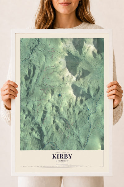 Kirby, Vermont map print - 18 x 24 white Ayous wood frame