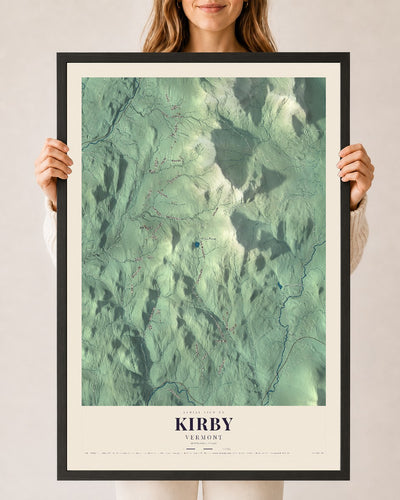 Kirby, Vermont map print - 24 x 36 black Ayous wood frame