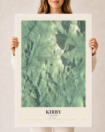 Kirby, Vermont map print - 24 x 36 white Ayous wood frame