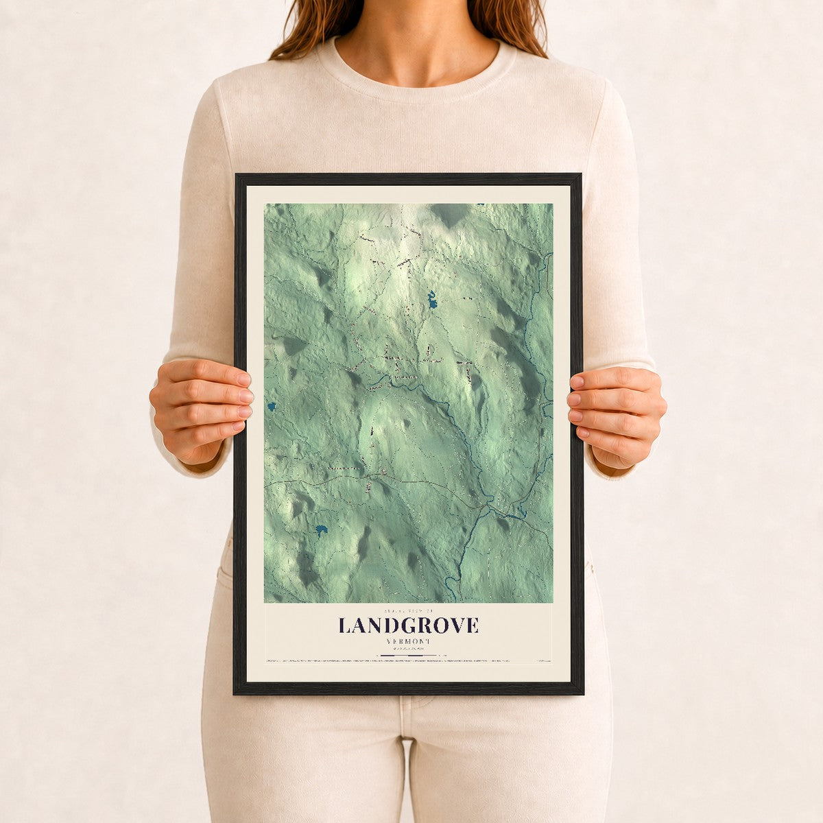 Landgrove, Vermont map print - 12 x 18 black Ayous wood frame