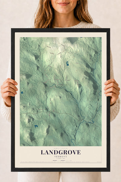 Landgrove, Vermont map print - 18 x 24 black Ayous wood frame