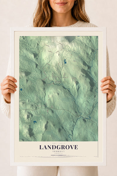 Landgrove, Vermont map print - 18 x 24 white Ayous wood frame