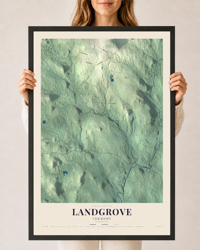 Landgrove, Vermont map print - 24 x 36 black Ayous wood frame