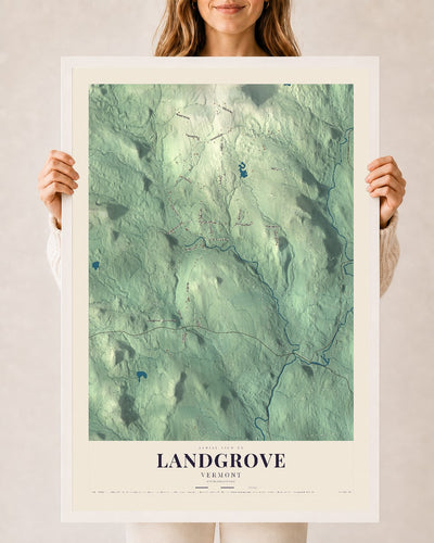 Landgrove, Vermont map print - 24 x 36 white Ayous wood frame