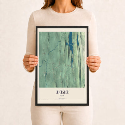 Leicester, Vermont map print - 12 x 18 black Ayous wood frame