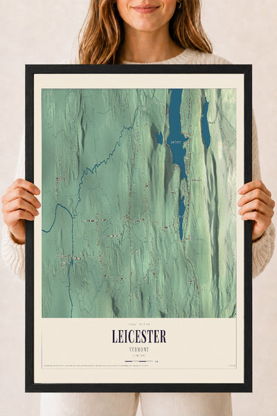 Leicester, Vermont map print - 18 x 24 black Ayous wood frame