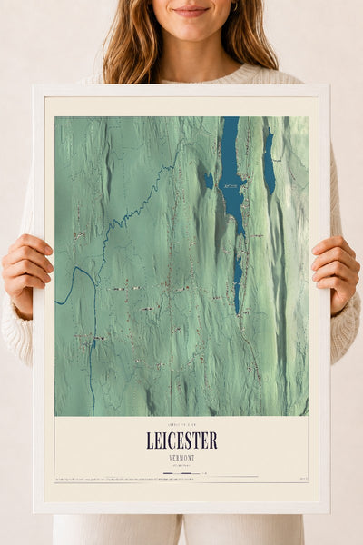 Leicester, Vermont map print - 18 x 24 white Ayous wood frame