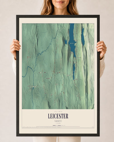 Leicester, Vermont map print - 24 x 36 black Ayous wood frame