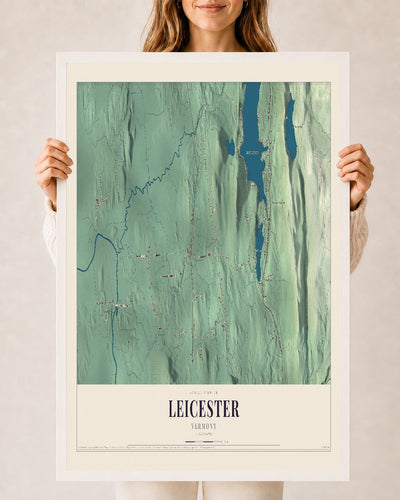 Leicester, Vermont map print - 24 x 36 white Ayous wood frame