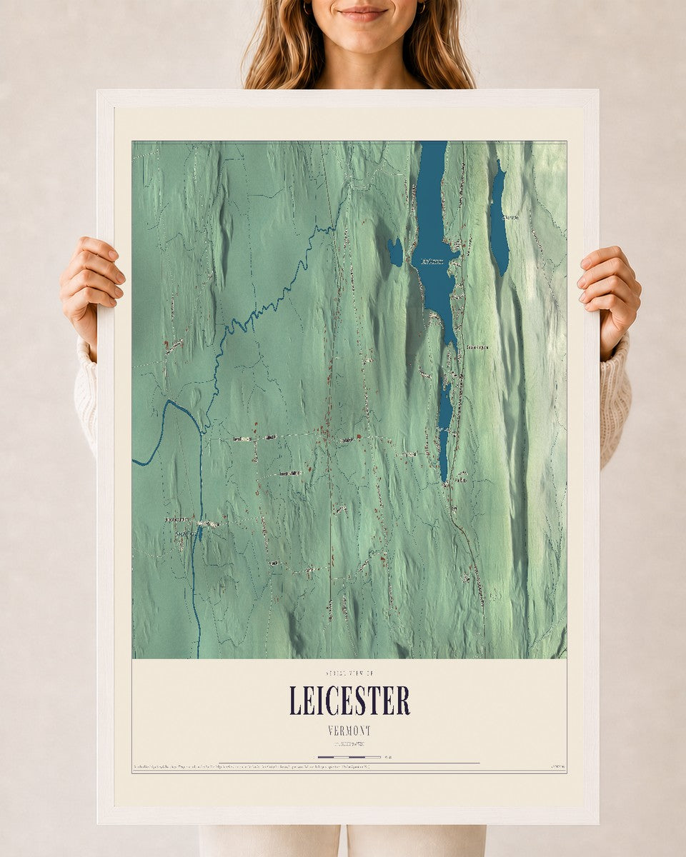 Leicester, Vermont map print - 24 x 36 white Ayous wood frame