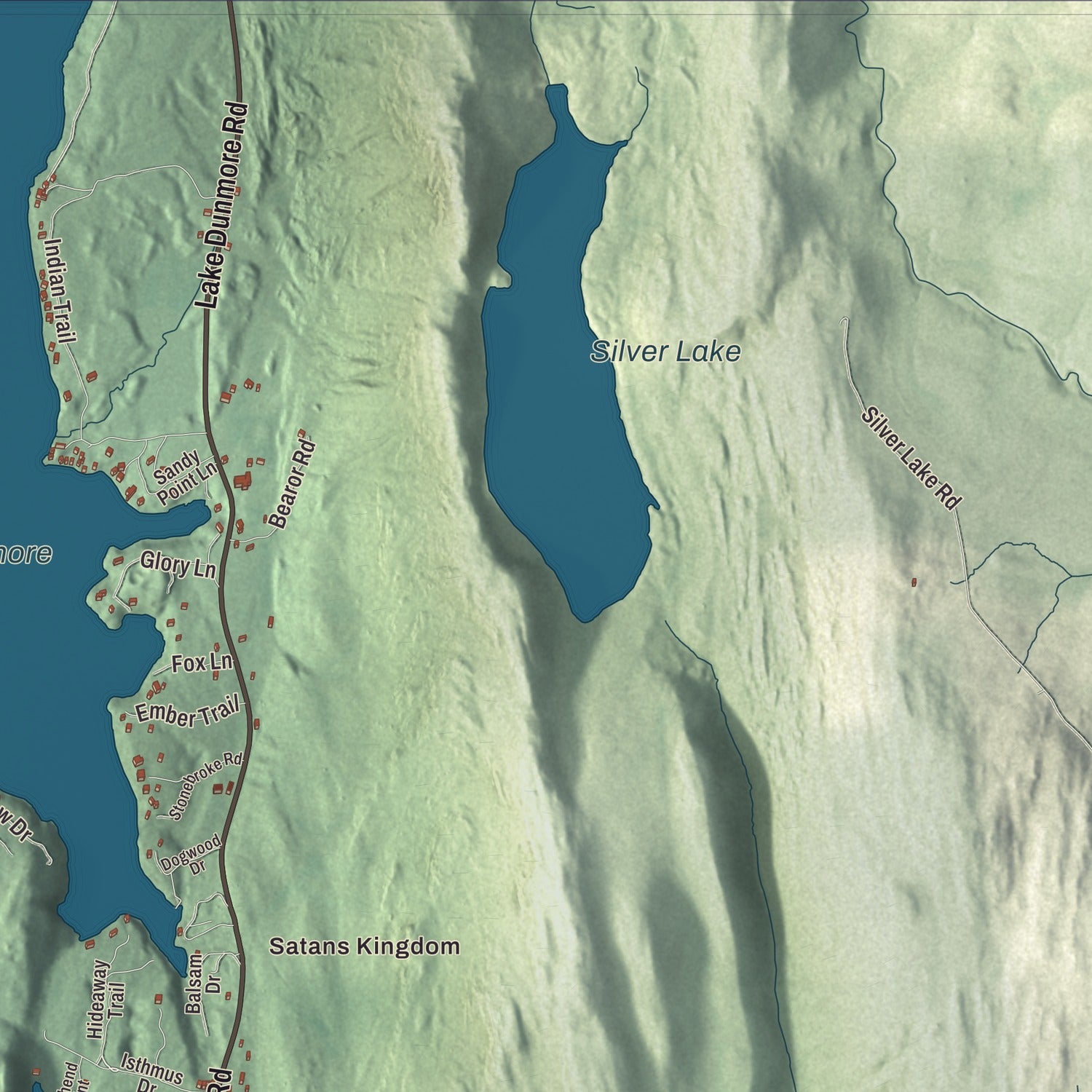 Terrain and local geography detail from the Leicester, Vermont map