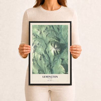 Lemington, Vermont map print - 12 x 18 black Ayous wood frame