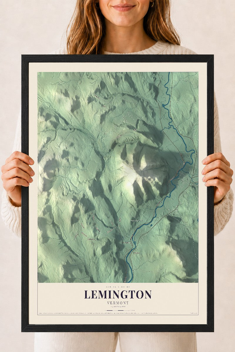 Lemington, Vermont map print - 18 x 24 black Ayous wood frame