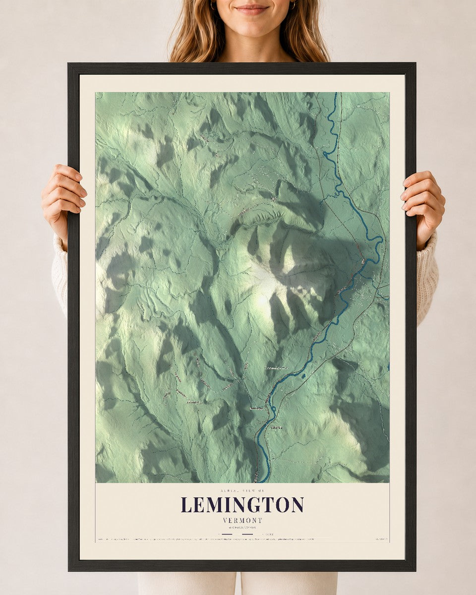 Lemington, Vermont map print - 24 x 36 black Ayous wood frame