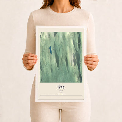 Lewis, Vermont map print - 12 x 18 white Ayous wood frame