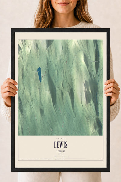 Lewis, Vermont map print - 18 x 24 black Ayous wood frame