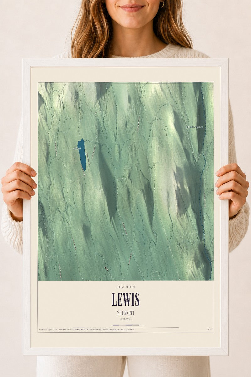 Lewis, Vermont map print - 18 x 24 white Ayous wood frame
