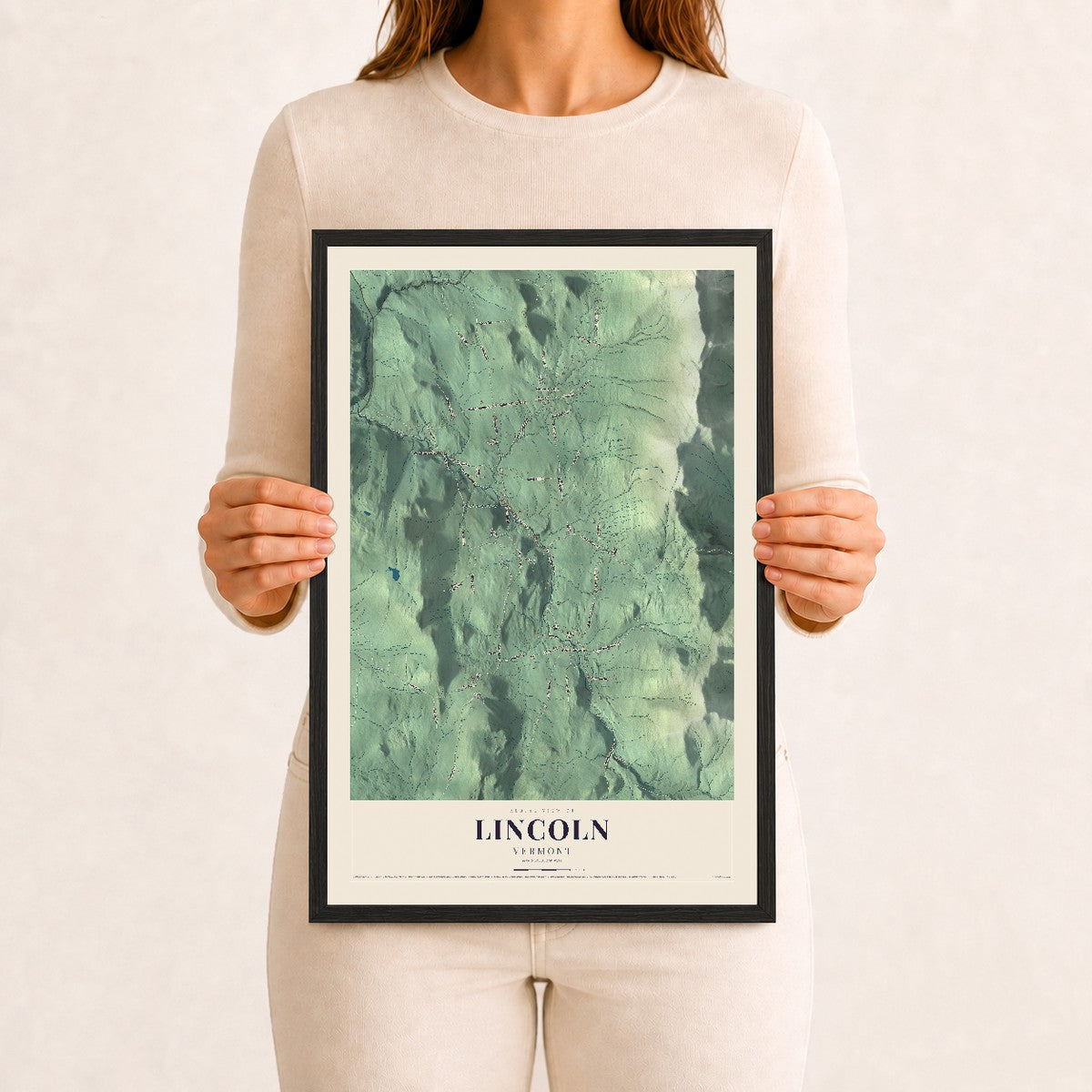 Lincoln, Vermont map print - 12 x 18 black Ayous wood frame