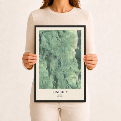 Lincoln, Vermont map print - 12 x 18 black Ayous wood frame