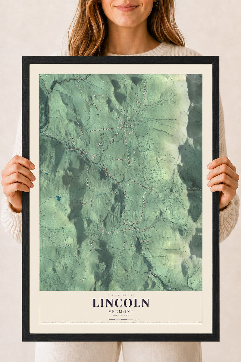 Lincoln, Vermont map print - 18 x 24 black Ayous wood frame