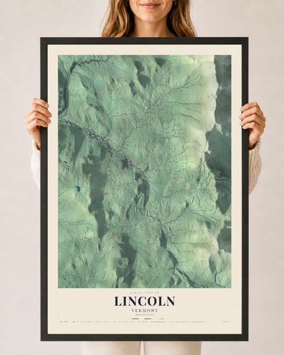 Lincoln, Vermont map print - 24 x 36 black Ayous wood frame