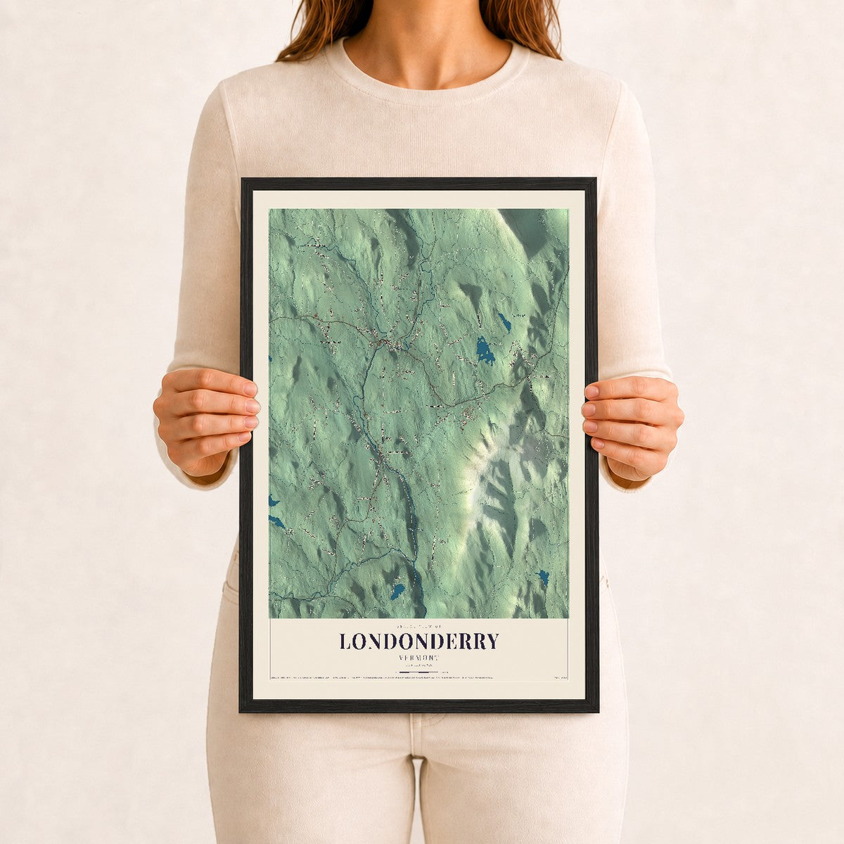 Londonderry, Vermont map print - 12 x 18 black Ayous wood frame