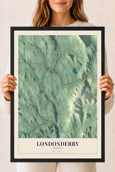 Londonderry, Vermont map print - 18 x 24 black Ayous wood frame