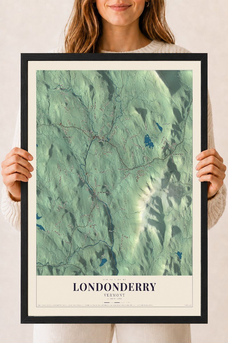 Londonderry, Vermont map print - 18 x 24 black Ayous wood frame