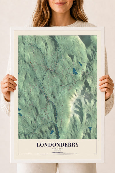 Londonderry, Vermont map print - 18 x 24 white Ayous wood frame