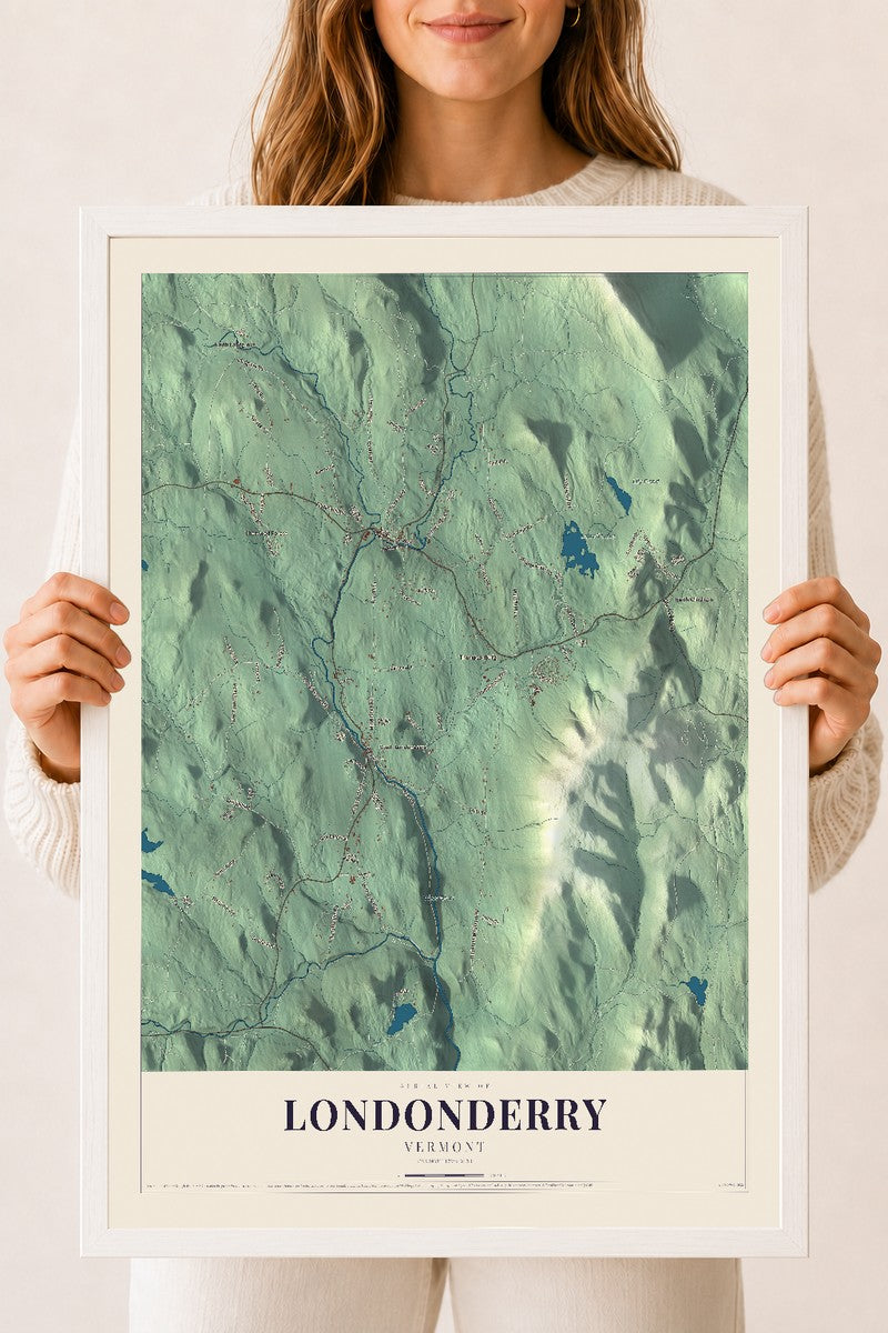 Londonderry, Vermont map print - 18 x 24 white Ayous wood frame