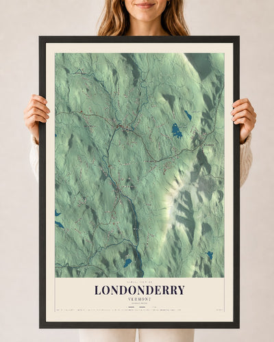 Londonderry, Vermont map print - 24 x 36 black Ayous wood frame