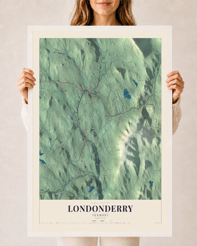 Londonderry, Vermont map print - 24 x 36 white Ayous wood frame