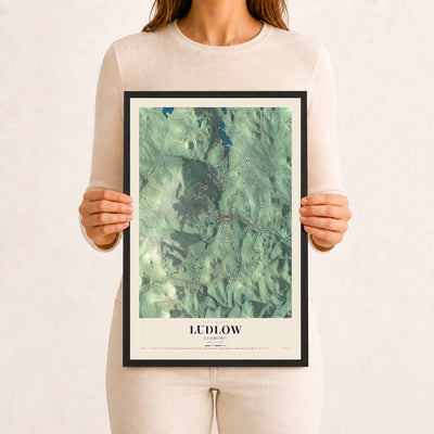Ludlow, Vermont map print - 12 x 18 black Ayous wood frame