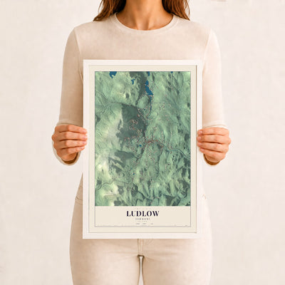 Ludlow, Vermont map print - 12 x 18 white Ayous wood frame
