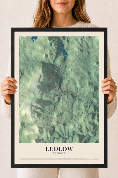 Ludlow, Vermont map print - 18 x 24 black Ayous wood frame