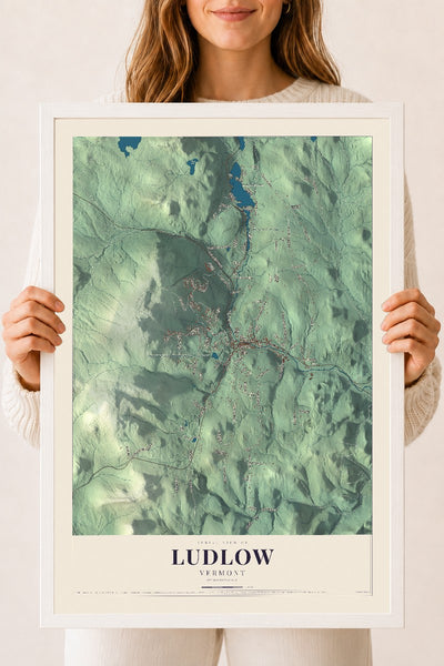 Ludlow, Vermont map print - 18 x 24 white Ayous wood frame