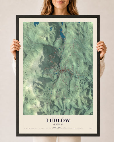 Ludlow, Vermont map print - 24 x 36 black Ayous wood frame