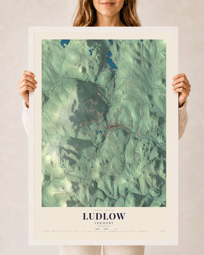 Ludlow, Vermont map print - 24 x 36 white Ayous wood frame