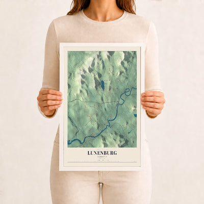 Lunenburg, Vermont map print - 12 x 18 white Ayous wood frame