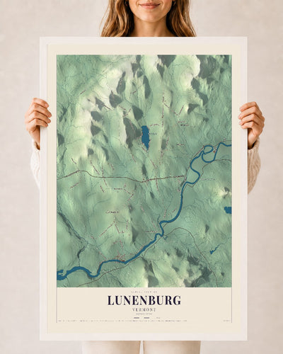 Lunenburg, Vermont map print - 24 x 36 white Ayous wood frame