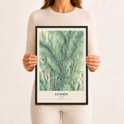 Lyndon, Vermont map print - 12 x 18 black Ayous wood frame