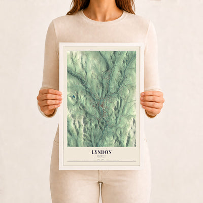Lyndon, Vermont map print - 12 x 18 white Ayous wood frame