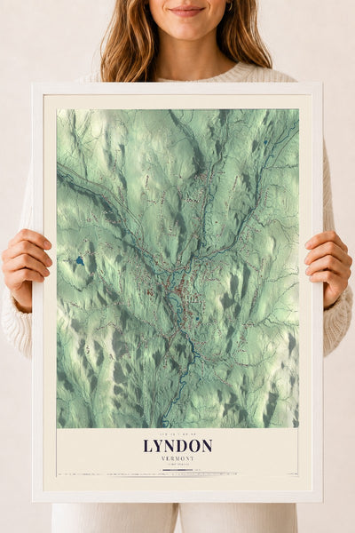 Lyndon, Vermont map print - 18 x 24 white Ayous wood frame