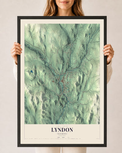 Lyndon, Vermont map print - 24 x 36 black Ayous wood frame