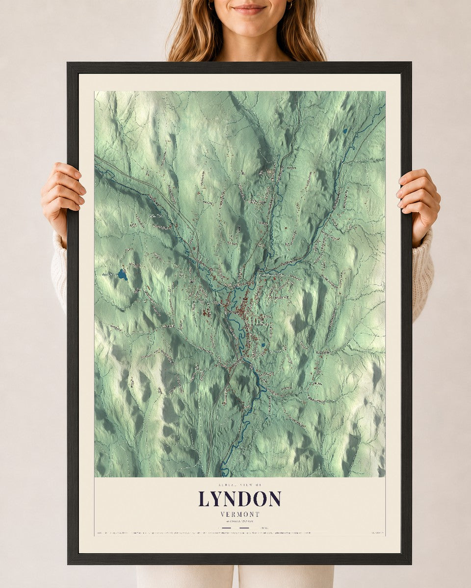 Lyndon, Vermont map print - 24 x 36 black Ayous wood frame