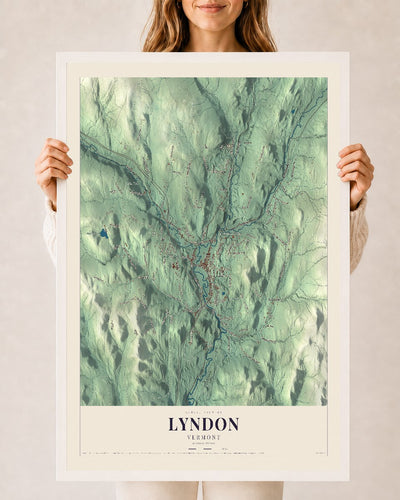 Lyndon, Vermont map print - 24 x 36 white Ayous wood frame