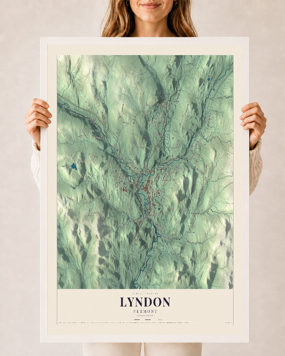 Lyndon, Vermont map print - 24 x 36 white Ayous wood frame