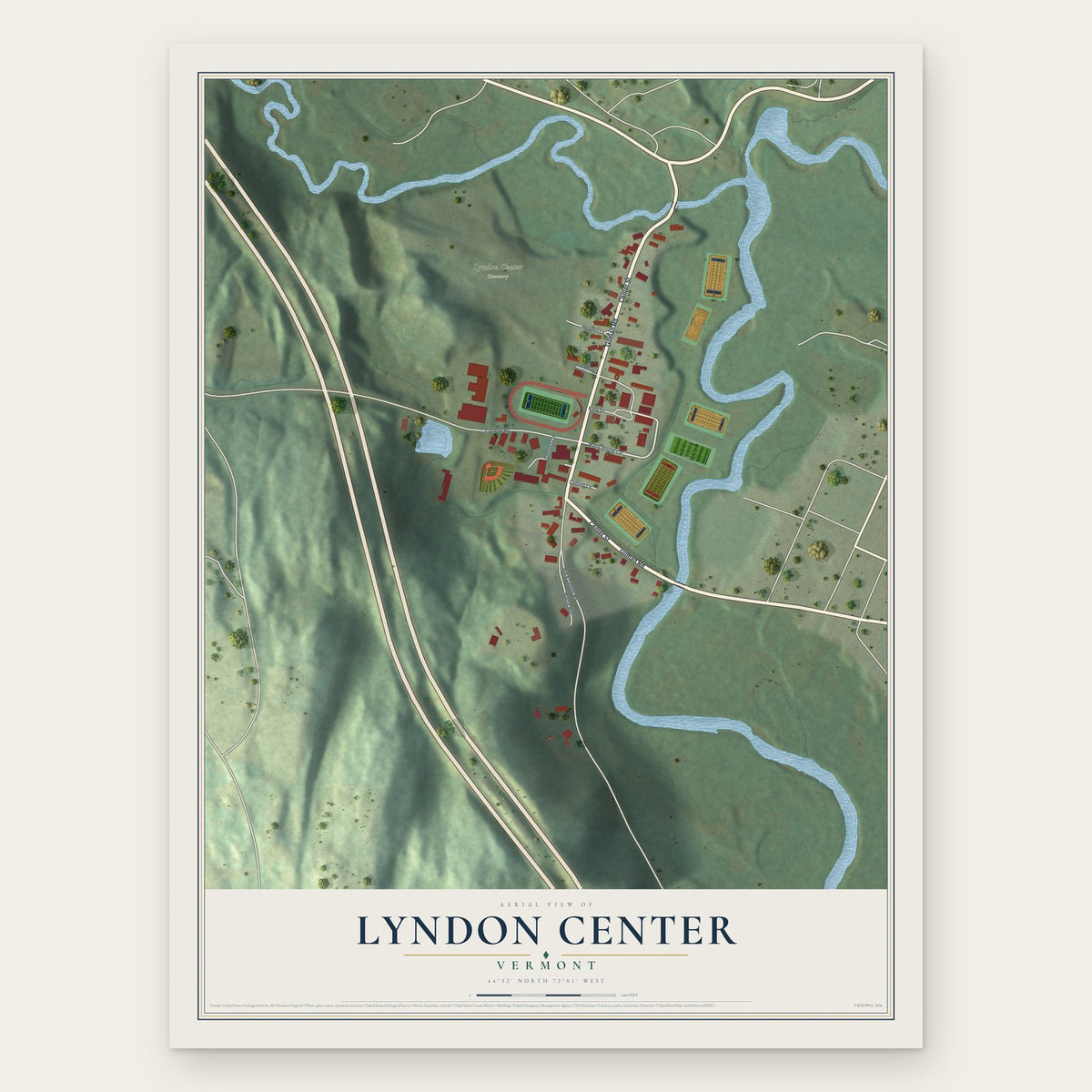 Lyndon Center, Vermont map print, the full design